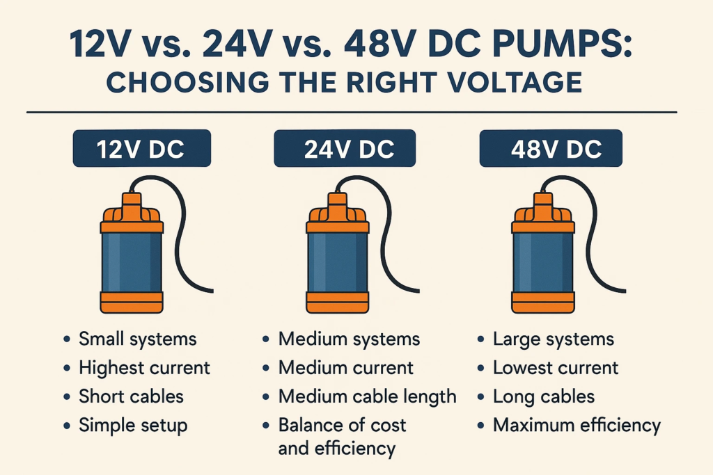 Comparison of 12V 24V and 48V efficiency for off-grid cabin pumps and appliances