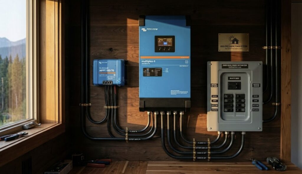 24v-inverter-mounted-on-off-grid-cabin-power-wall
