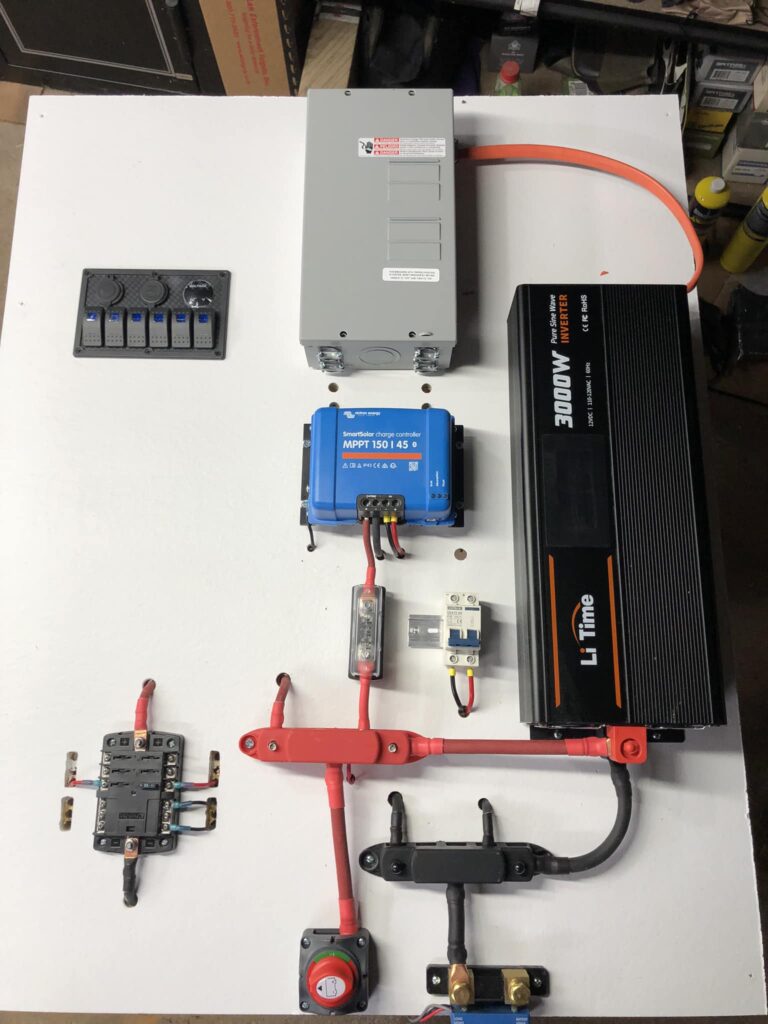 MPPT charge controller mounted on cabin power wall