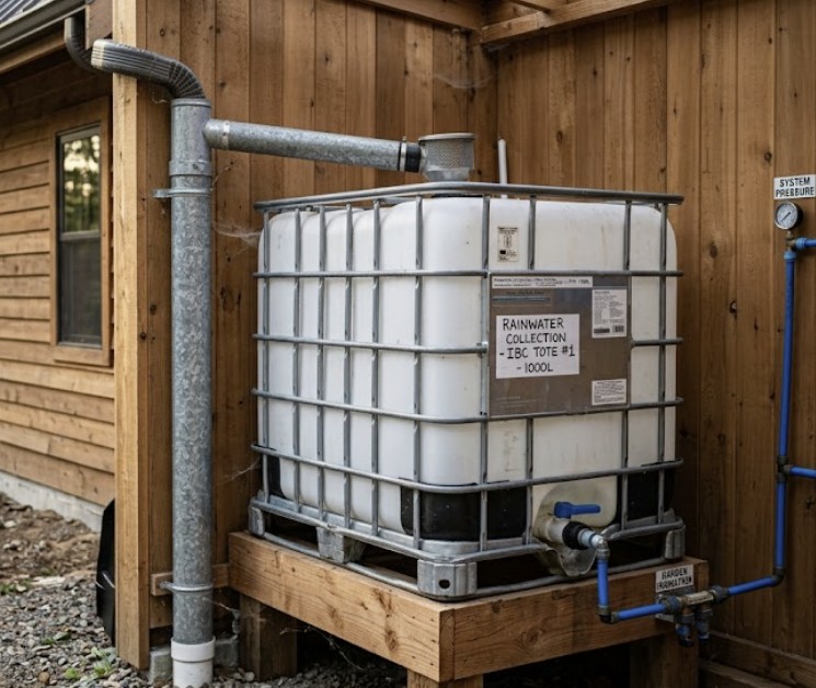 rainwater-harvesting-system-attached-to-small-retreat-cabin