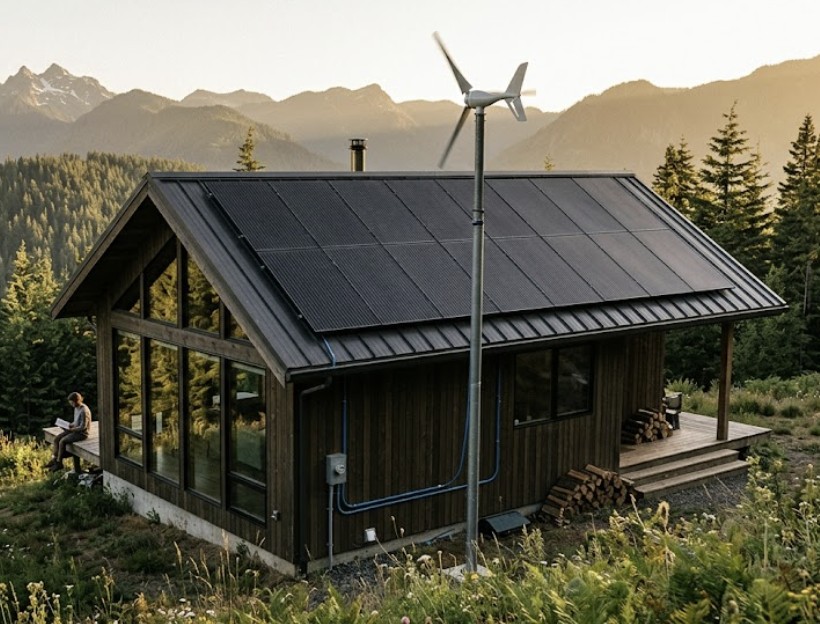 small-wind-turbine-near-off-grid-retreat-cabin