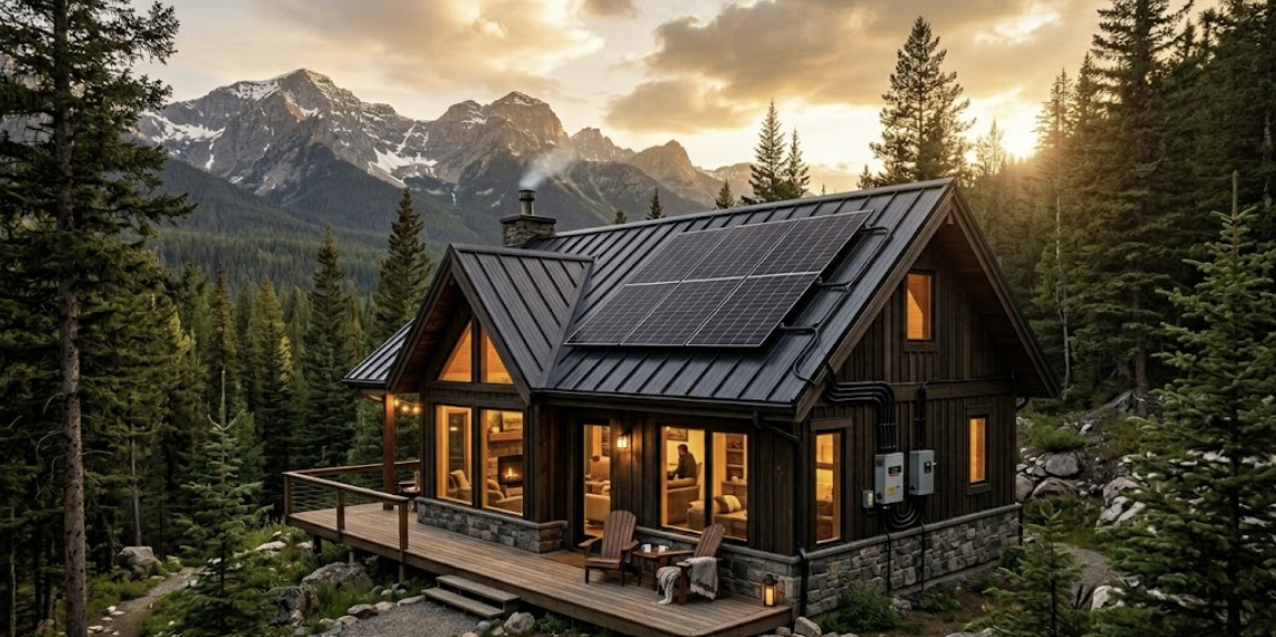 Complete blueprint for a solar system small retreat cabin