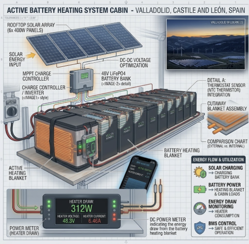 Chart illustrating the energy consumption of the best battery heating blanket for cold weather solar systems.